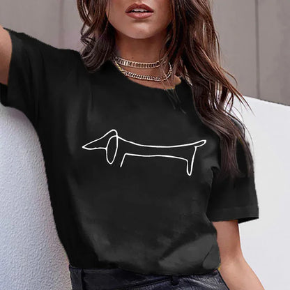 Dachshund Teckel Cute Dog -T-shirt Women Kawaii Harajuku Tops- Female Summer