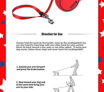 KONG Retractable Dog Leash tape 16ft (Up to 110 lbs)