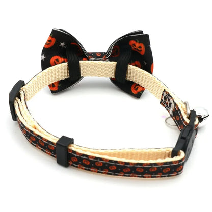 Halloween Pet Cat Collar with Bell Bow knot Kitten - Necklace Adjustable Safety Buckle Strap