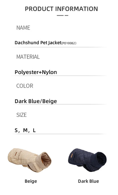Autumn/Winter Dog Clothes for Dachshund -Soft Warm Water Repellent Dog Jacket for Sausage
