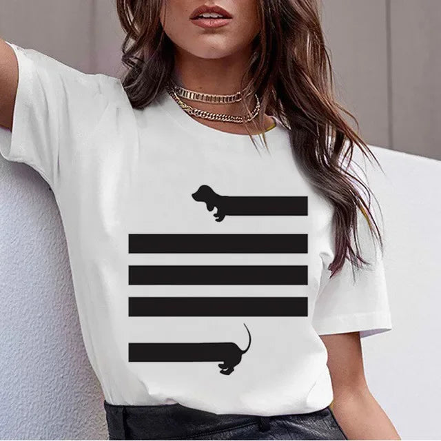 Dachshund Teckel Cute Dog -T-shirt Women Kawaii Harajuku Tops- Female Summer