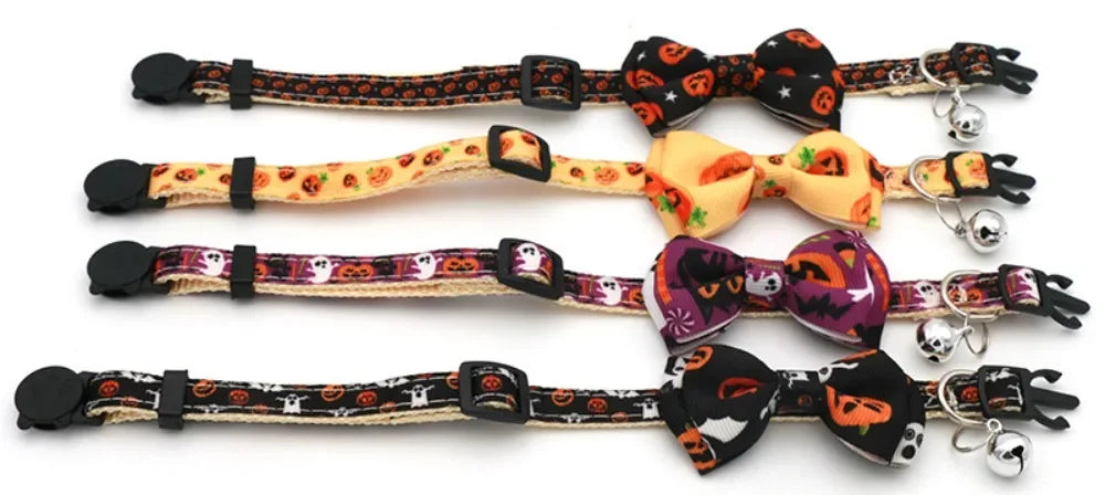 Halloween Pet Cat Collar with Bell Bow knot Kitten - Necklace Adjustable Safety Buckle Strap