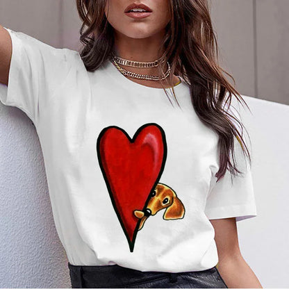 Dachshund Teckel Cute Dog -T-shirt Women Kawaii Harajuku Tops- Female Summer