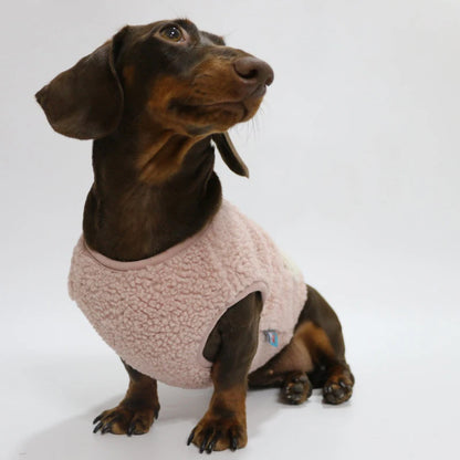 Wiener Badger Sausage Warm Berber Fleece -Short Sleeves Pink Brown Vest- Winter Sweatshirt for Dachshund Puppy