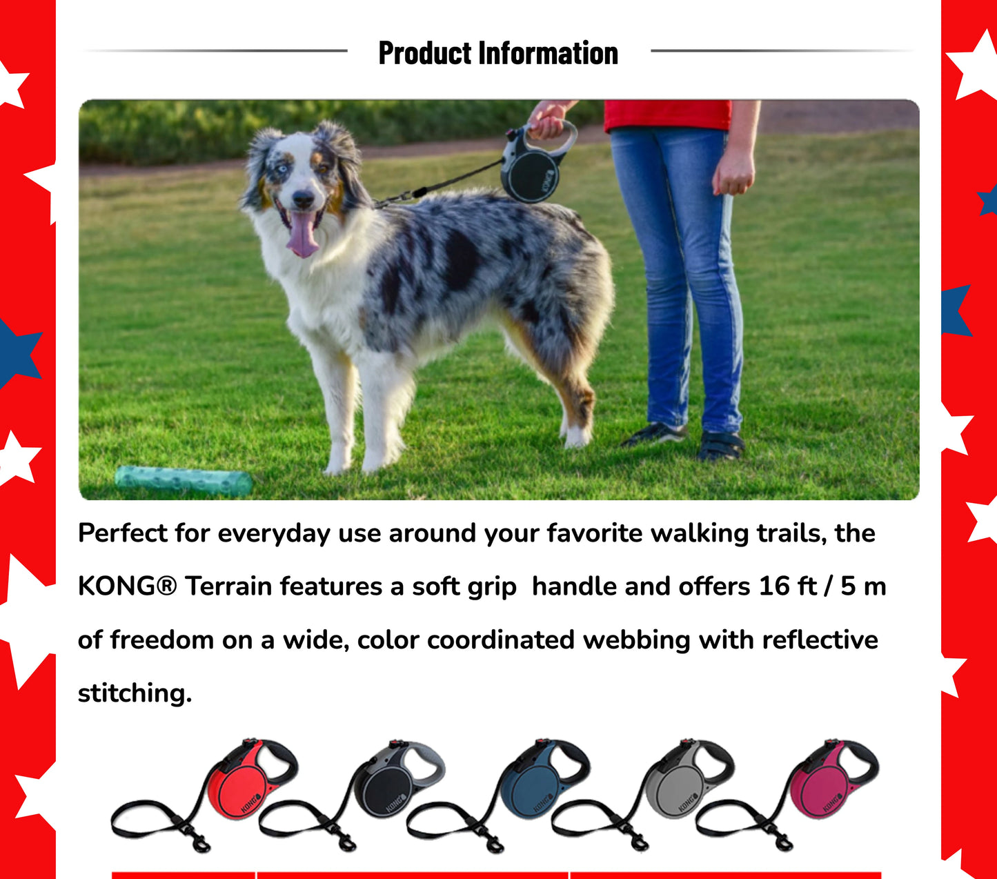 KONG Retractable Dog Leash tape 16ft (Up to 110 lbs)