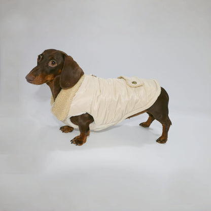 Dachshund Dogs Autumn Thick Army Green Vest Warm Fur Collar Jacket for Wiener Dogs Small Mid Dogs Sleeveless Coat in Winter