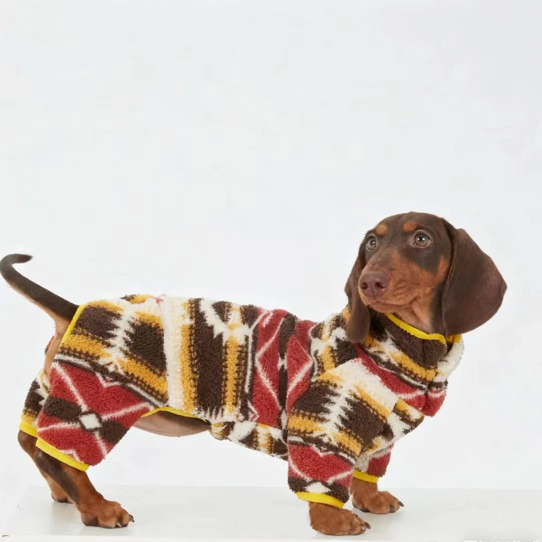 Warm Bohemia Style Cashmere for Wiener Dog 4-Leg Long Sleeves Undershirt for Dachshund Dogs High-Neck Loungewear for Badger Dogs