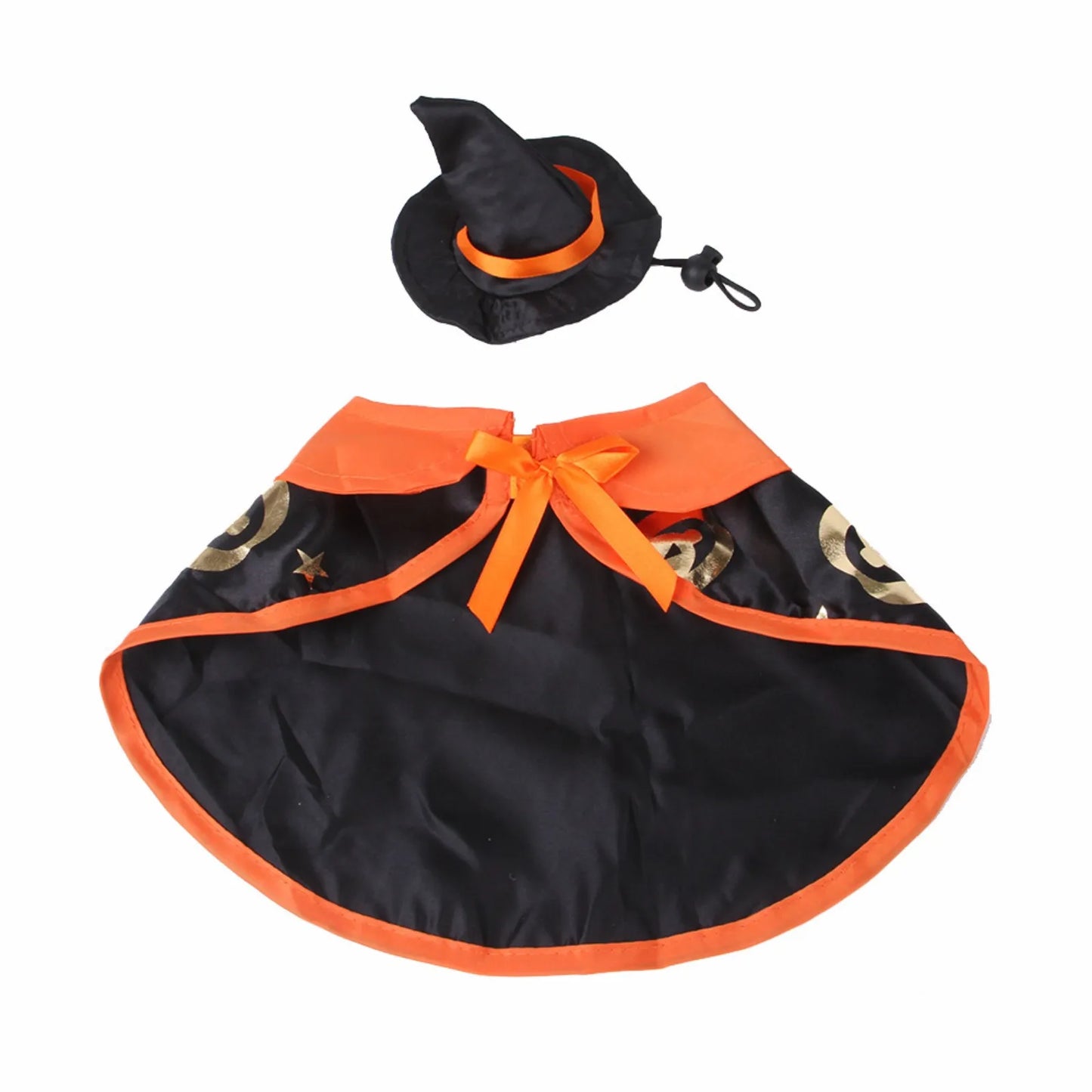 Pet Halloween Cape and Hat Set – Black & Gold Costume for Dogs and Cats | Adjustable, Lightweight, and Comfortable Pet Outfit