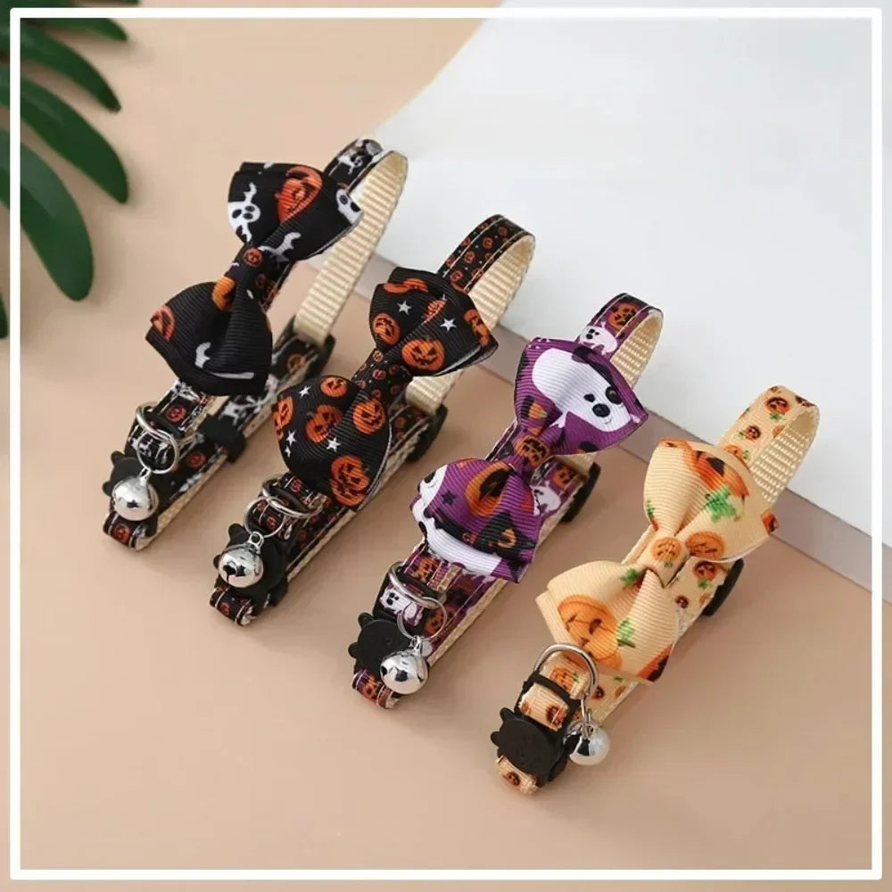 Halloween Pet Cat Collar with Bell Bow knot Kitten - Necklace Adjustable Safety Buckle Strap