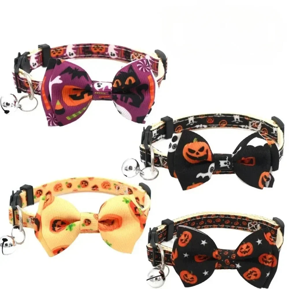 Halloween Pet Cat Collar with Bell Bow knot Kitten - Necklace Adjustable Safety Buckle Strap