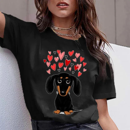 Dachshund Teckel Cute Dog -T-shirt Women Kawaii Harajuku Tops- Female Summer