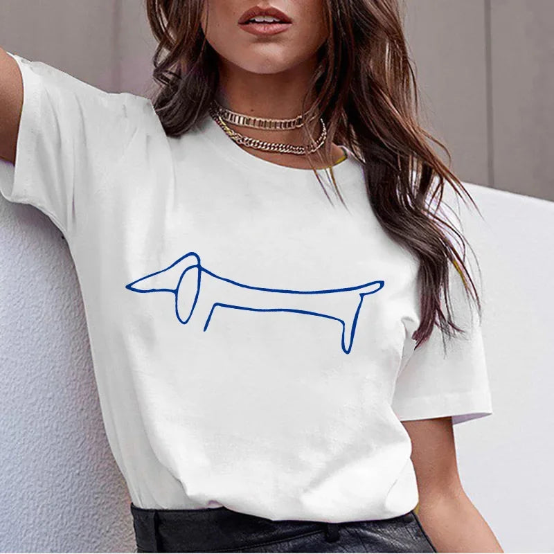 Dachshund Teckel Cute Dog -T-shirt Women Kawaii Harajuku Tops- Female Summer
