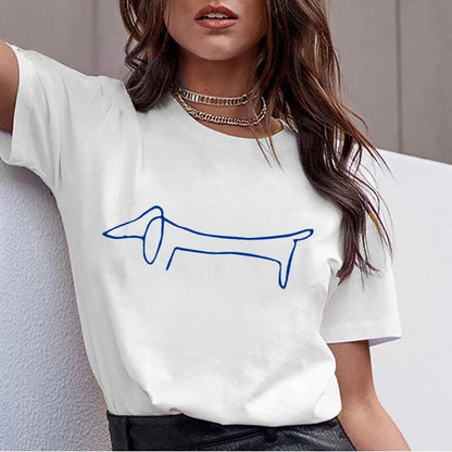Dachshund Teckel Cute Dog -T-shirt Women Kawaii Harajuku Tops- Female Summer