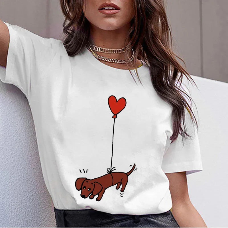 Dachshund Teckel Cute Dog -T-shirt Women Kawaii Harajuku Tops- Female Summer
