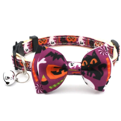 Halloween Pet Cat Collar with Bell Bow knot Kitten - Necklace Adjustable Safety Buckle Strap
