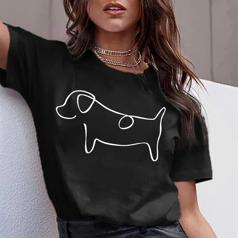 Dachshund Teckel Cute Dog -T-shirt Women Kawaii Harajuku Tops- Female Summer