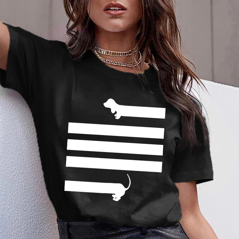 Dachshund Teckel Cute Dog -T-shirt Women Kawaii Harajuku Tops- Female Summer