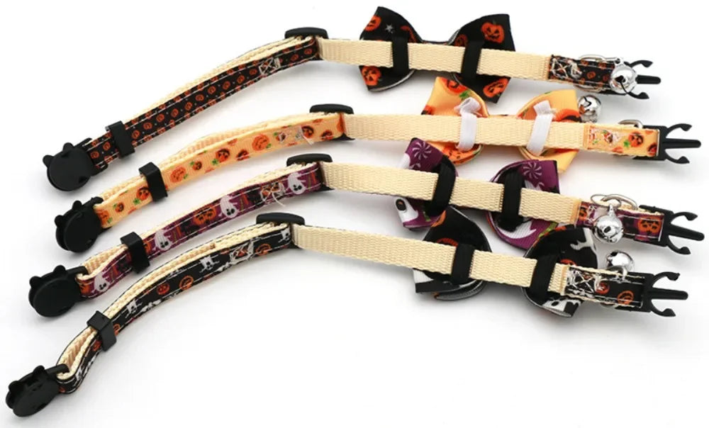Halloween Pet Cat Collar with Bell Bow knot Kitten - Necklace Adjustable Safety Buckle Strap