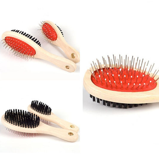 Adorable Dog Hair Grooming Dual - Use Comb With Wooden Handle - PetsDzign