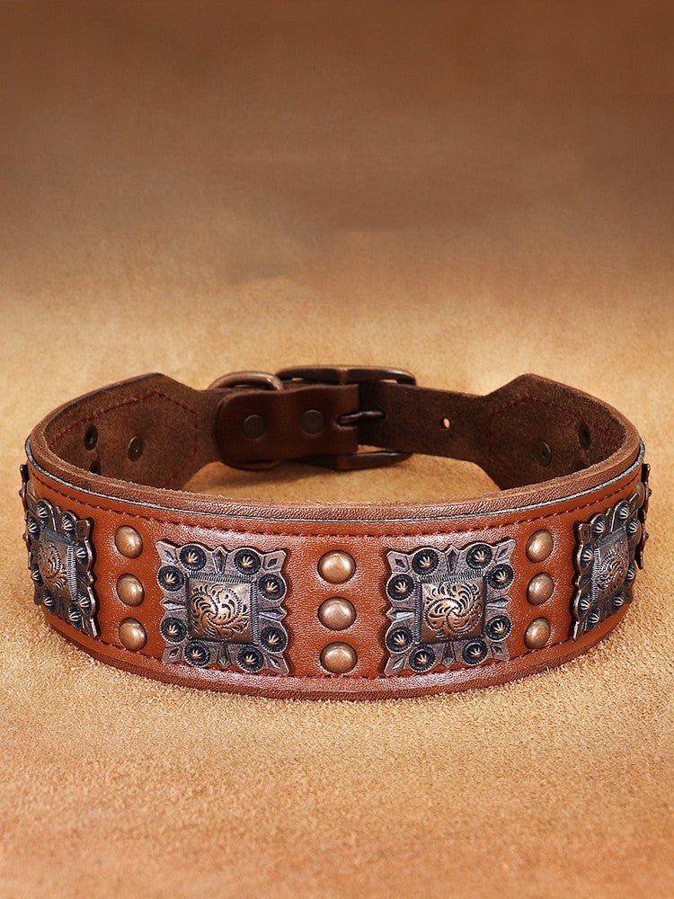 Anti Bite Cowhide Rivet Dog Collar - PetsDzign