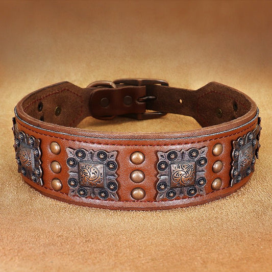 Anti Bite Cowhide Rivet Dog Collar - PetsDzign