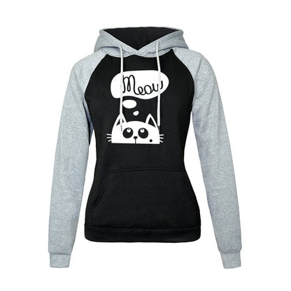 Autumn Winter New Hoodies For Women Sweatshirt Kawaii CAT MEOW Print Fashion Hoody - Kpop Sweatshirts Raglan Harajuku Hoodie - PetsDzign