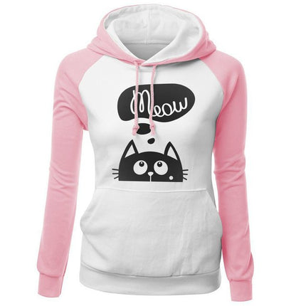 Autumn Winter New Hoodies For Women Sweatshirt Kawaii CAT MEOW Print Fashion Hoody - Kpop Sweatshirts Raglan Harajuku Hoodie - PetsDzign