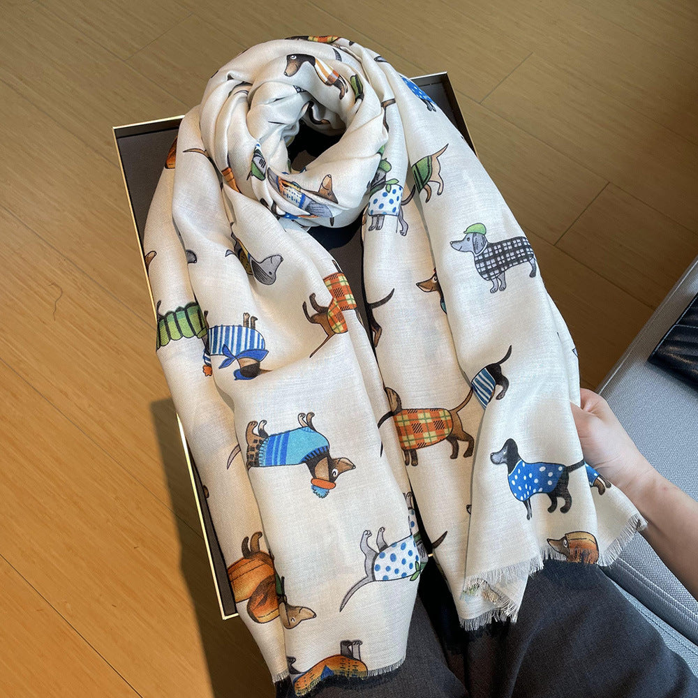 Women's Artistic Travel Shawl Daschund Dog Pattern Warm Long Scarf