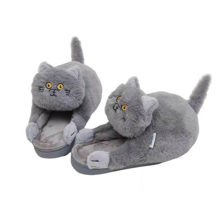 Cute Cat Hug Plush Cotton Slippers