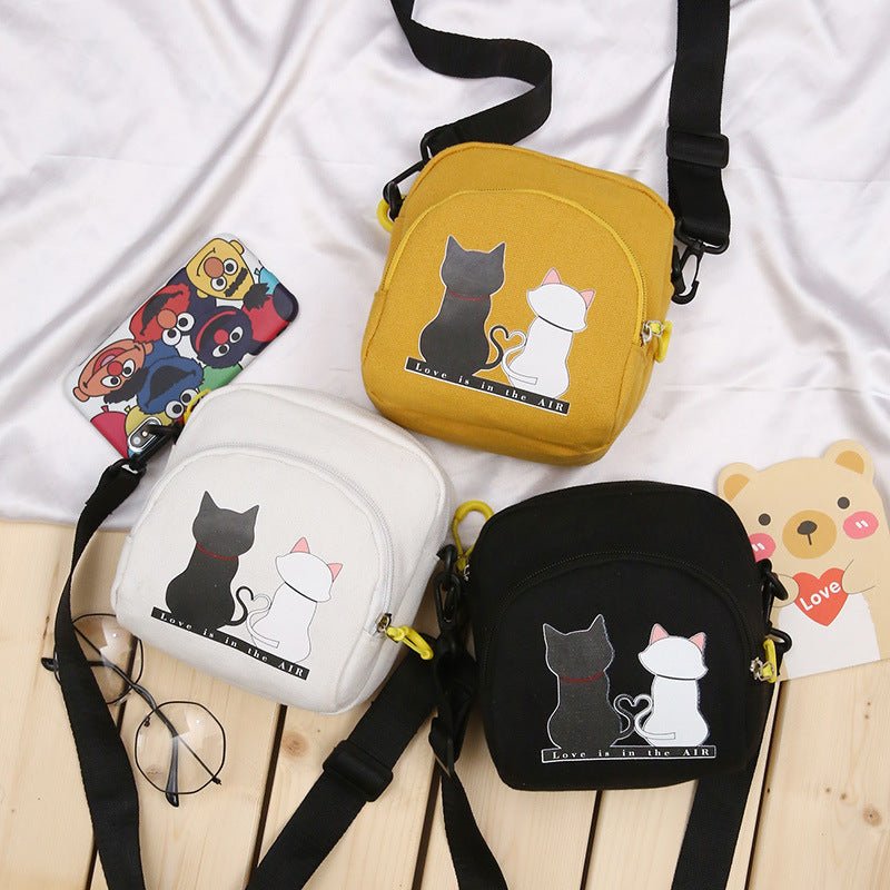 Bounce Background Cat Canvas Bag Fresh Literary Student Mobile Phone Canvas Shoulder Messenger Bag - PetsDzign