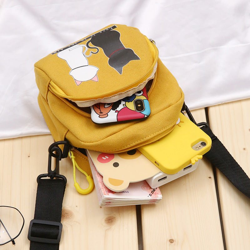 Bounce Background Cat Canvas Bag Fresh Literary Student Mobile Phone Canvas Shoulder Messenger Bag - PetsDzign