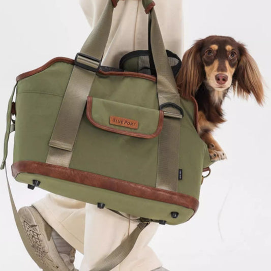 Green pet carrier 