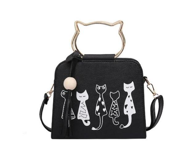 Cartoon four cats shoulder diagonal cross bag - wooden beads tassel bag - PetsDzign