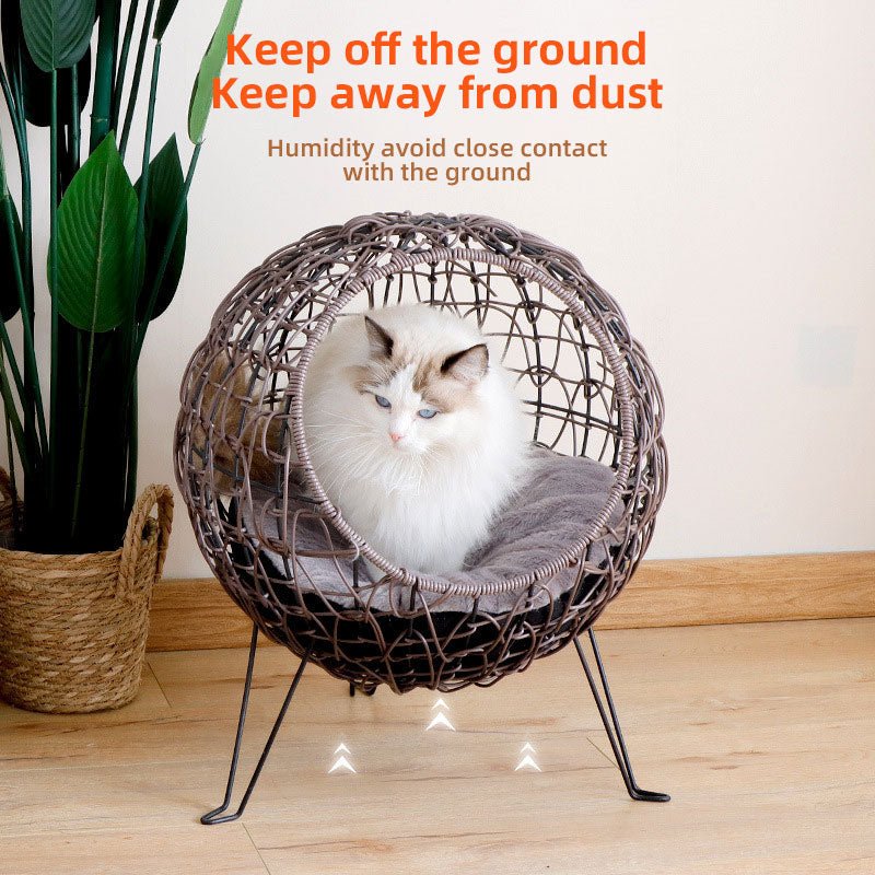 Cat'S Nest Imitation Rattan Warm Semi Closed Rattan Woven All Season Universal Washable Cat Bed Articles - PetsDzign