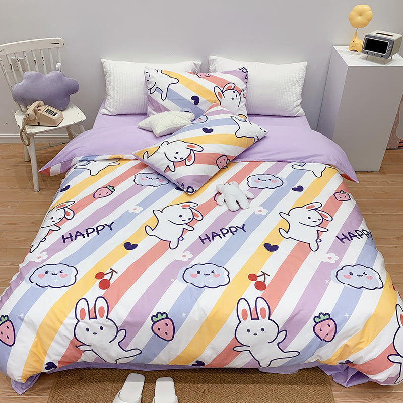 Conjunto de quatro peças de algodão menina coração desenho animado algodão puro roupa de cama capa de edredom