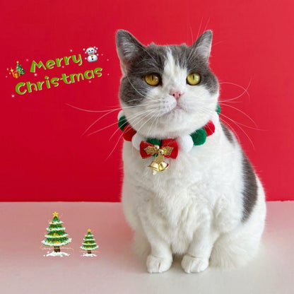 Christmas Cute Dog Cat Plush Ball Necklace Soft Elasticity Collar Pet Neck Accessories Dog Christmas Collar With Bow - PetsDzign