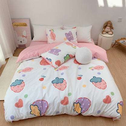 Cotton Four - piece Set Girl Heart Cartoon Pure Cotton Bed Linen Duvet Cover Bed - PetsDzign