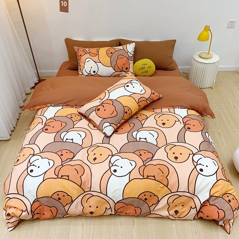 Cotton Four - piece Set Girl Heart Cartoon Pure Cotton Bed Linen Duvet Cover Bed - PetsDzign