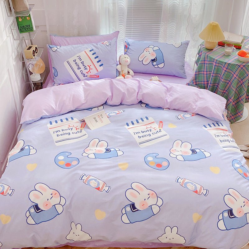 Cotton Four - piece Set Girl Heart Cartoon Pure Cotton Bed Linen Duvet Cover Bed - PetsDzign