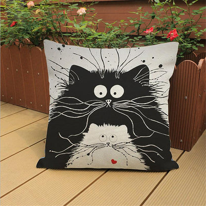 Cute Cartoon Pattern Anime Pillowcase Cat Pillow Case Married Couples Kitten Cushions Cover Outdoor Chair Cushions - PetsDzign