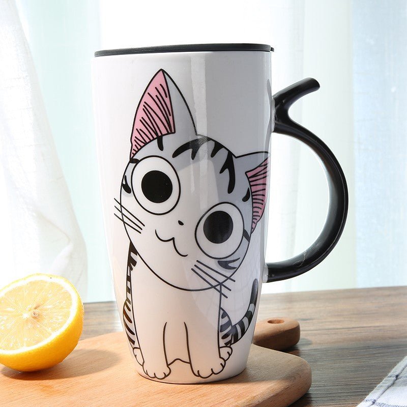 Cute Cat Ceramics Coffee Mug With Lid - Large Capacity 600ml Animal Mugs - Creative Drinkware Coffee Tea Cups - Novelty Gifts Milk Cup - PetsDzign