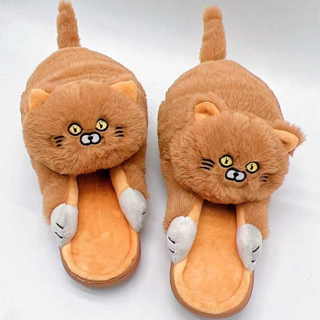 Cute Cat Hug Plush Cotton Slippers - PetsDzign