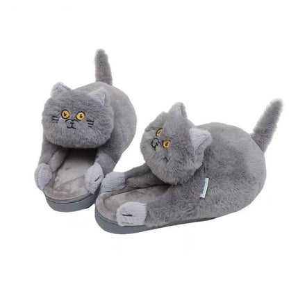 Cute Cat Hug Plush Cotton Slippers - PetsDzign