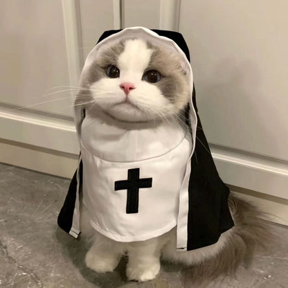 Nun Dog Costume For Small Medium Dogs Halloween Cosplay Outfit Black White Cloak Dress