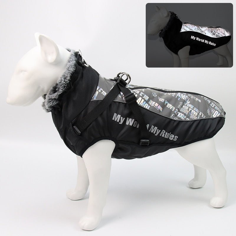 Dog Clothes Waterproof Pet Clothing Reflective Dogs Vest Harness Clothes With Fur Collar Large Dog Jacket Clothes For Big Dogs - PetsDzign