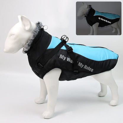 Dog Clothes Waterproof Pet Clothing Reflective Dogs Vest Harness Clothes With Fur Collar Large Dog Jacket Clothes For Big Dogs - PetsDzign