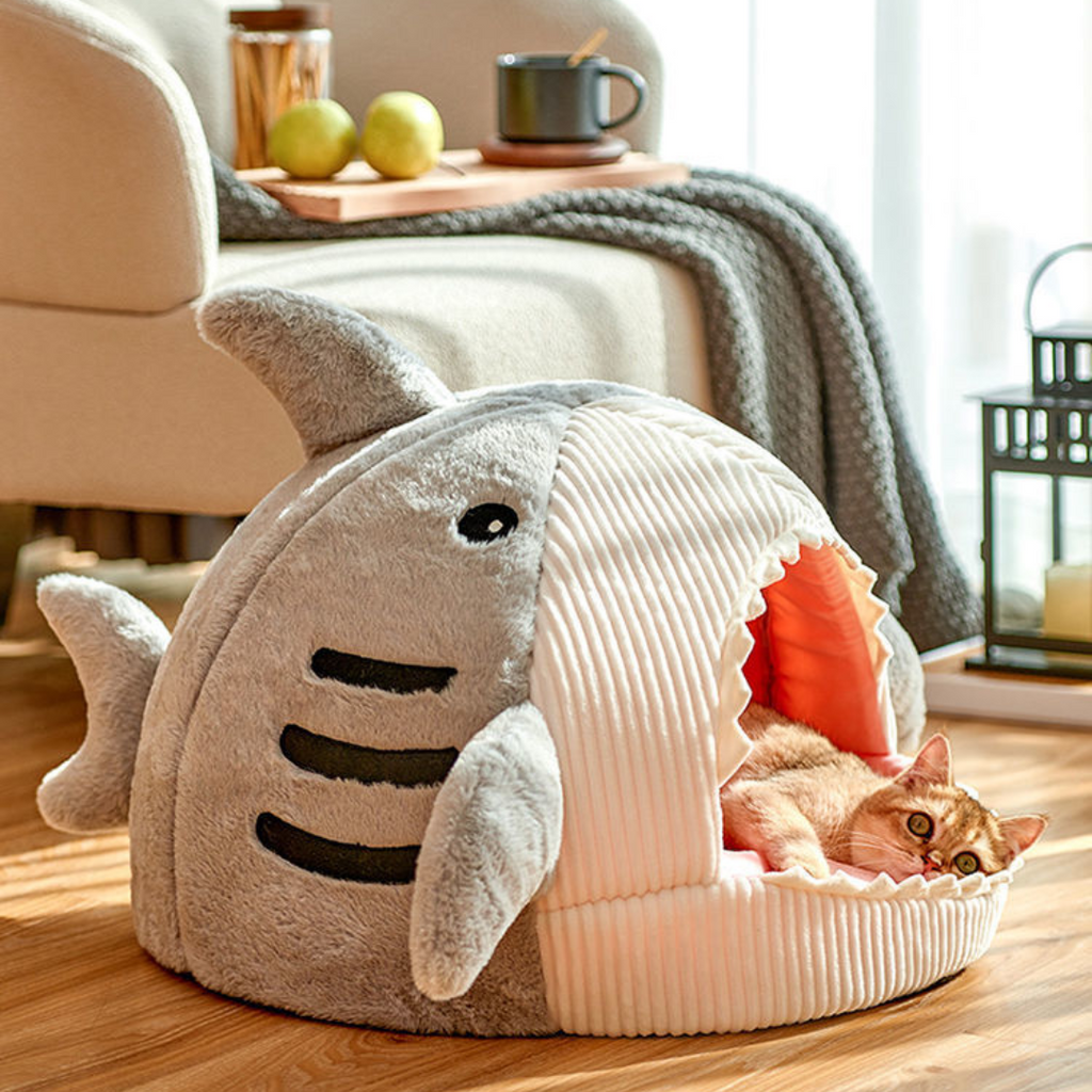 The Shark Pet Bed - Para gatos - Vem em duas cores diferentes - Ocean Bliss - Conforto aconchegante.