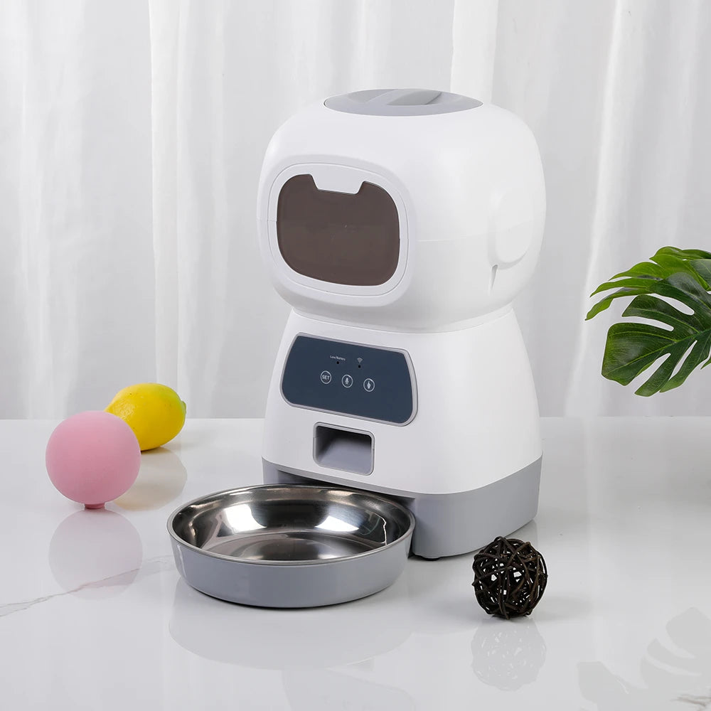 3.5 L Automatic intelligent Pet Food Dispenser, Stainless Steel Bowl.