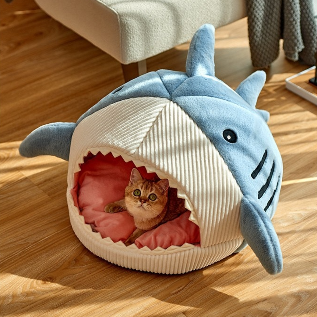 The Shark Pet Bed - Para gatos - Vem em duas cores diferentes - Ocean Bliss - Conforto aconchegante.